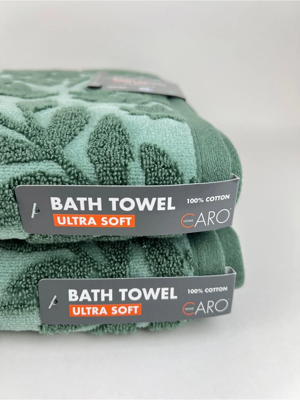 Caro Home Bath Towels Green Floral Embroidered Ultra Soft Cotton 2 Pc NEW